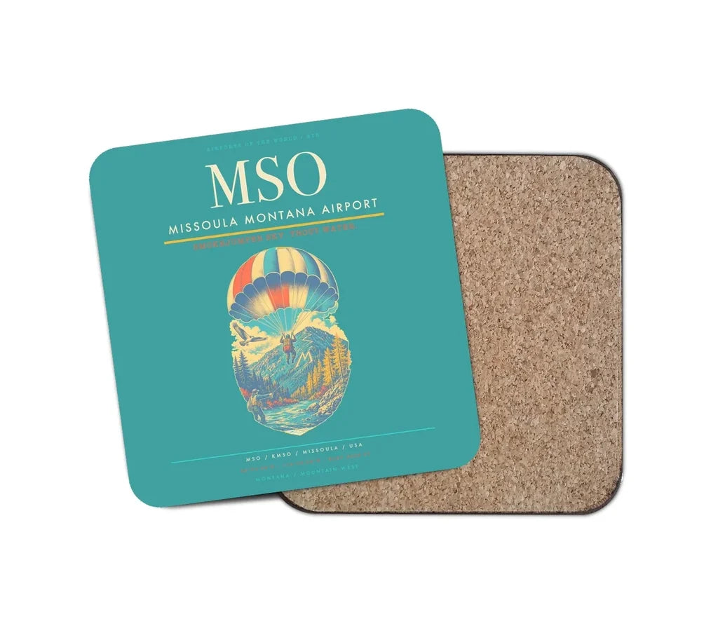 Missoula Montana Airport (MSO) design on turquoise 1 piece coaster