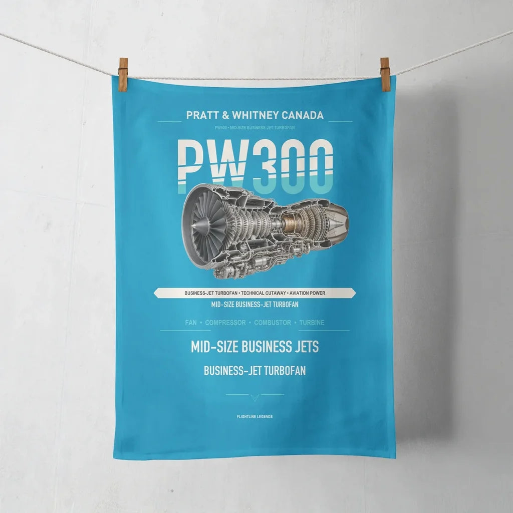 PW300 design on turquoise towel