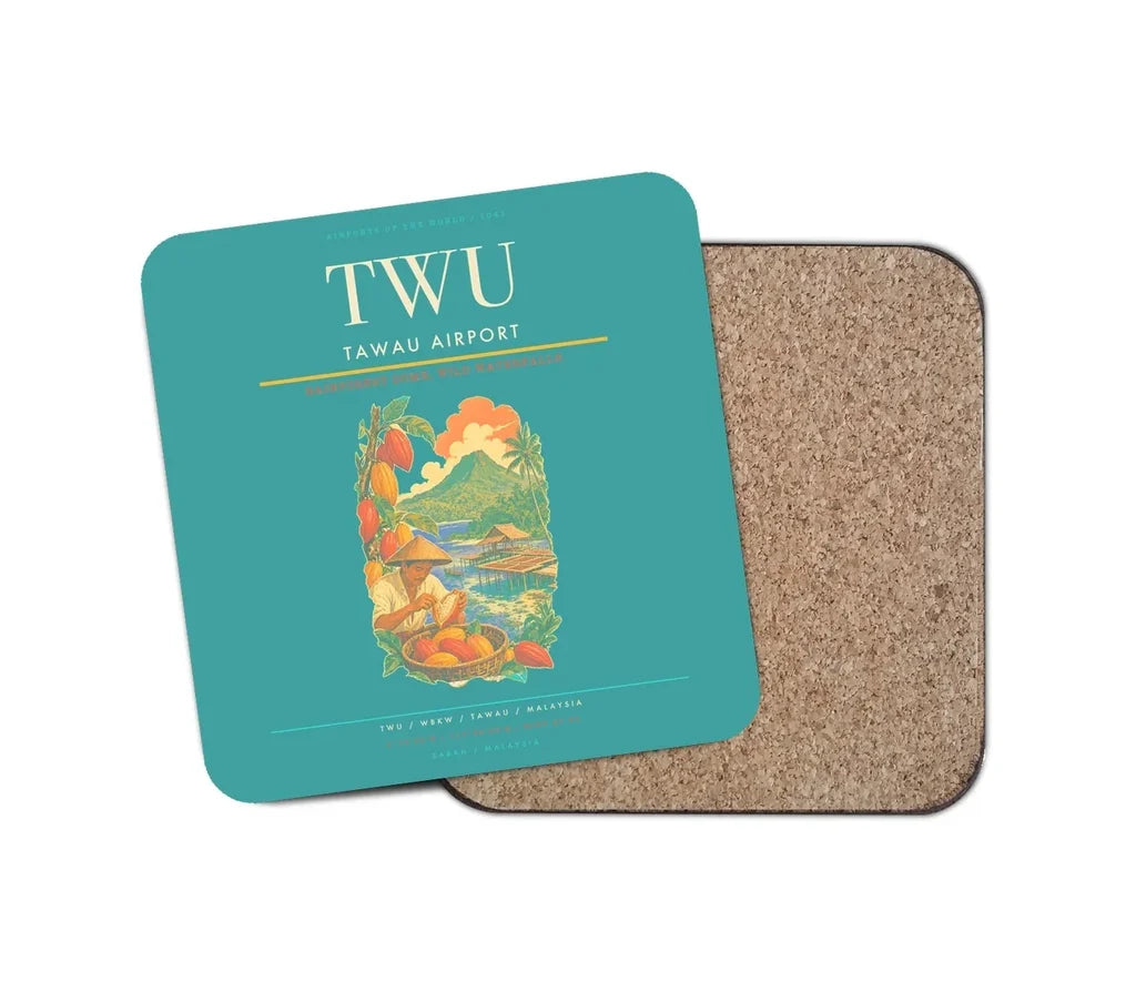 Tawau Airport (TWU) design on turquoise 1 piece coaster