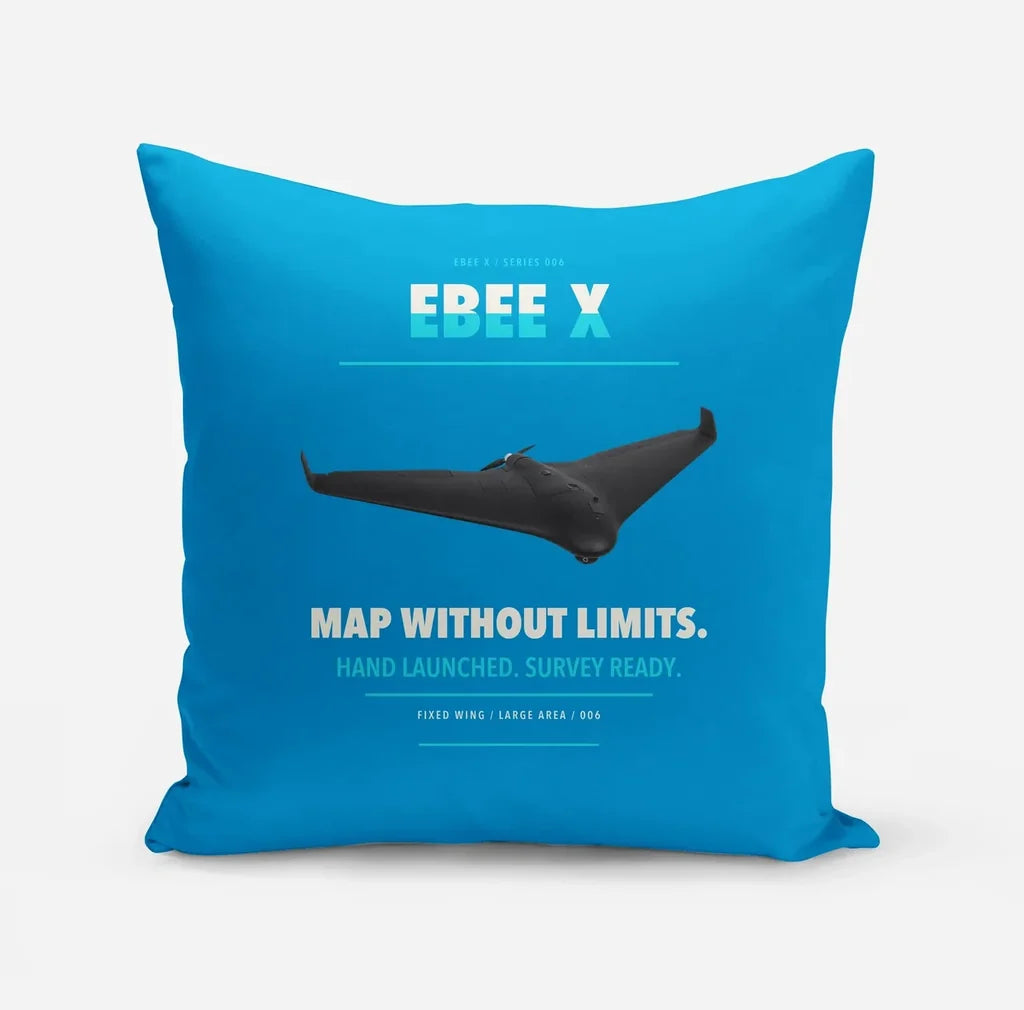 AgEagle eBee X design on turquoise pillow