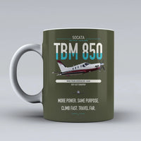 Thumbnail for Socata TBM 850 design on green army ceramic mug, double-side print