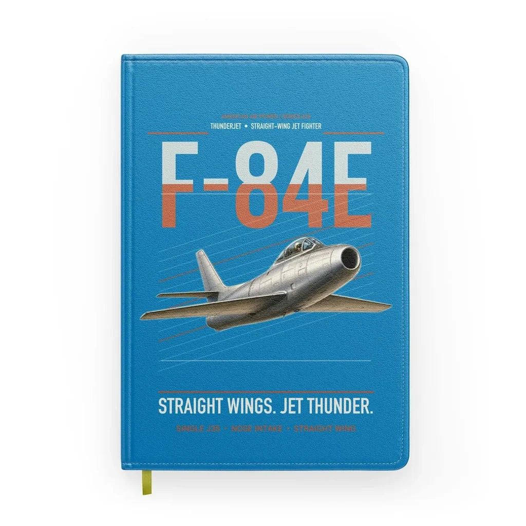 F-84E Thunderjet design on turquoise notebook
