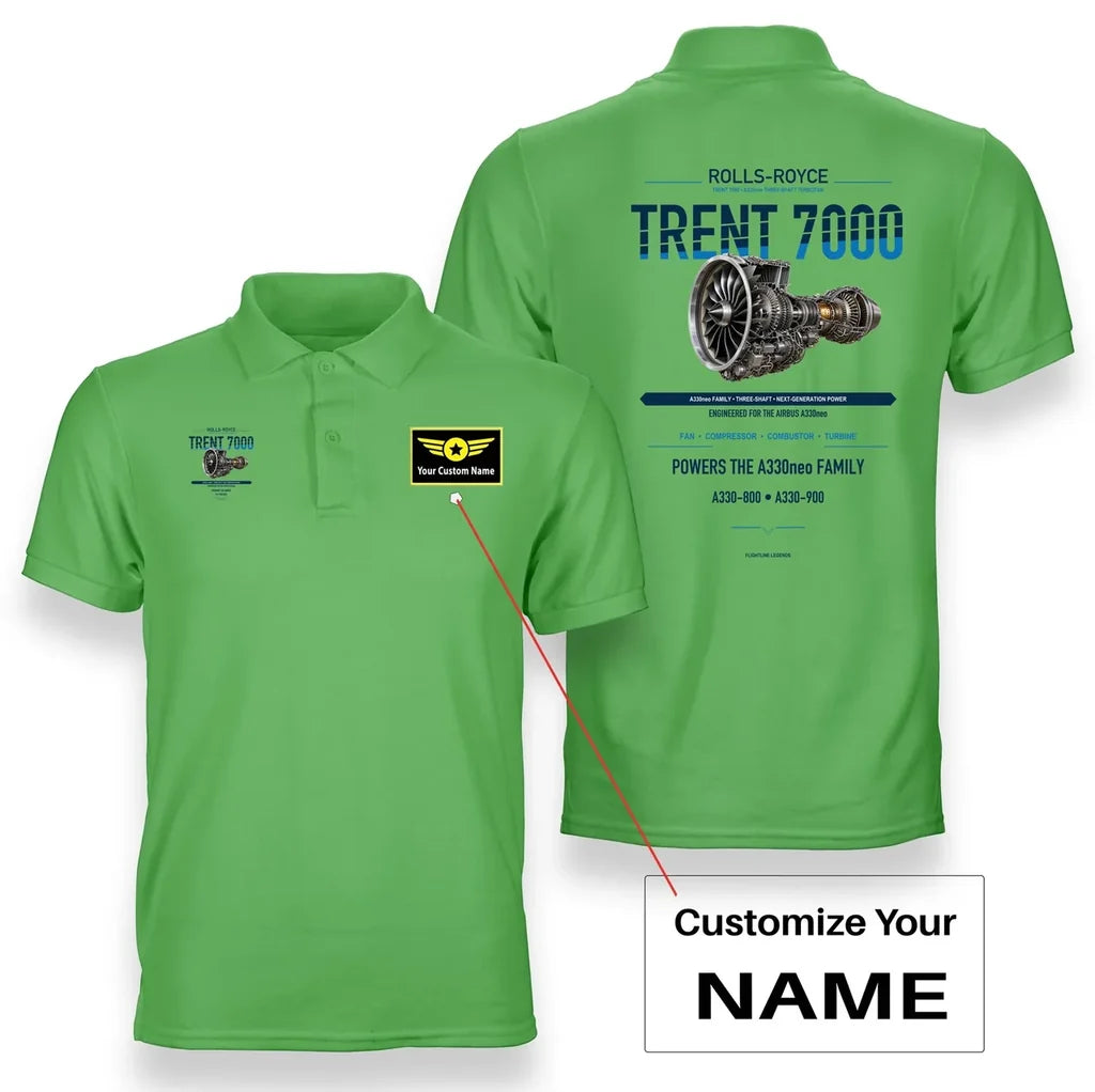 TRENT 7000 design on light green polo with custom name badge