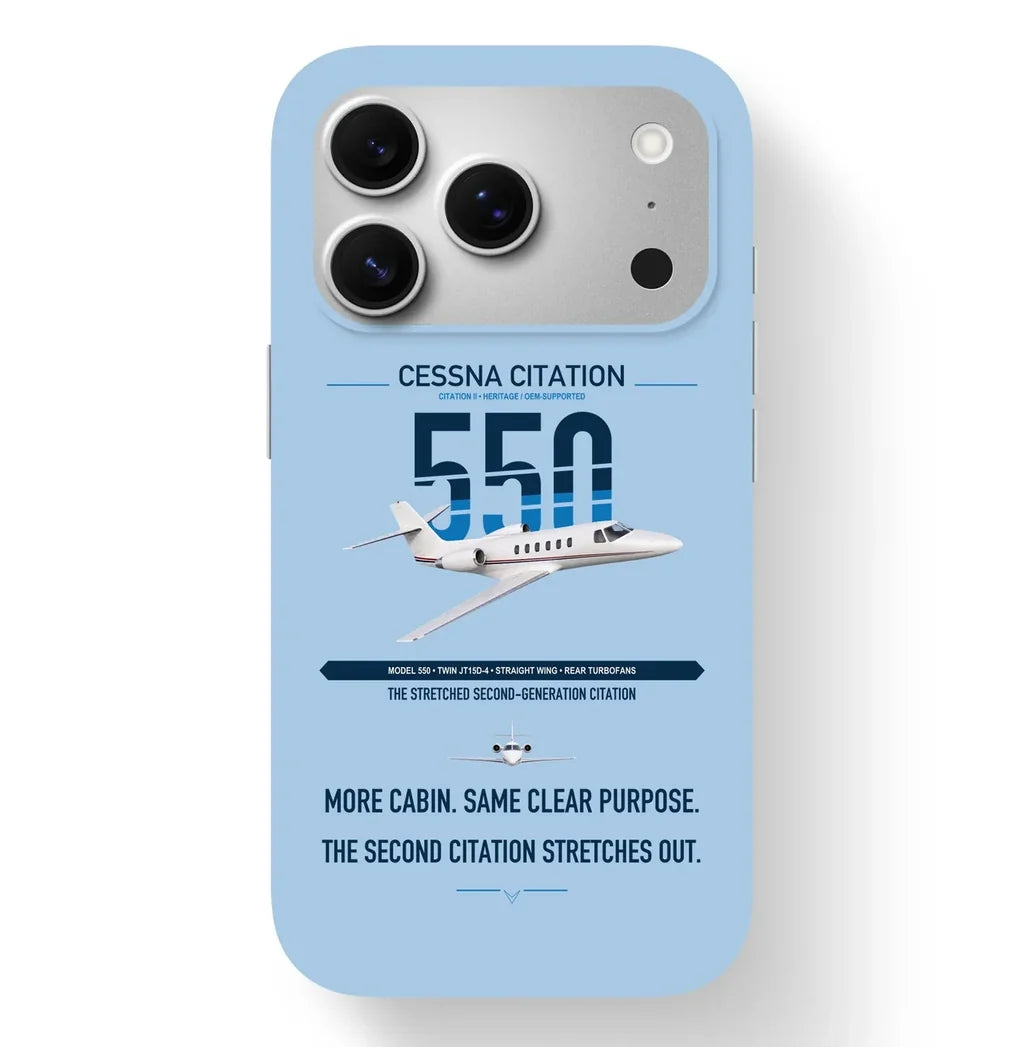 Cessna Citation 550 - Citation II design on light blue magsafe iphone case, for iPhone 17 Pro