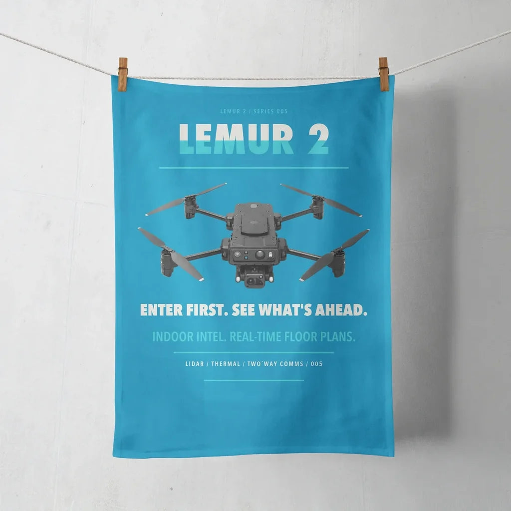 BRINC LEMUR 2 design on turquoise towel