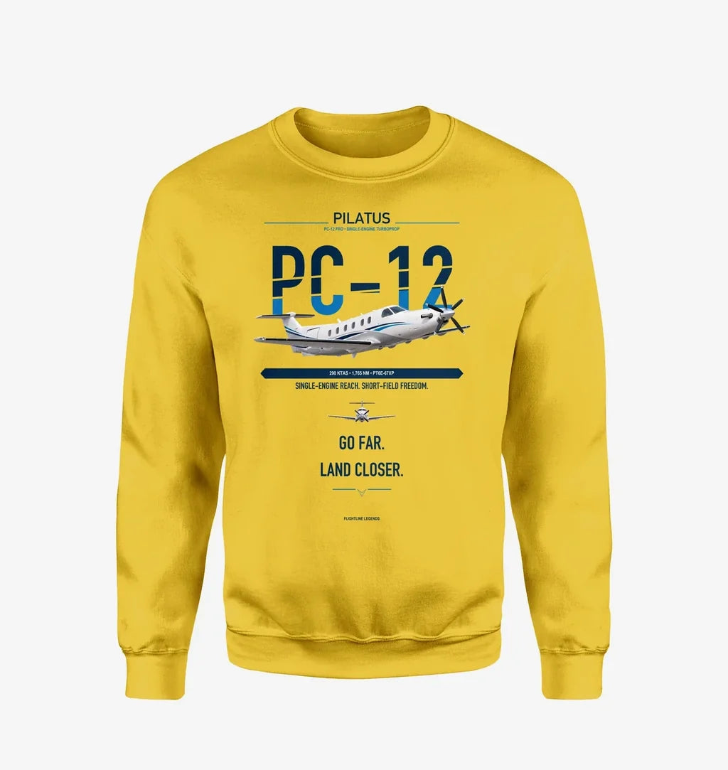 Pilatus PC-12 PRO design on yellow sweatshirt