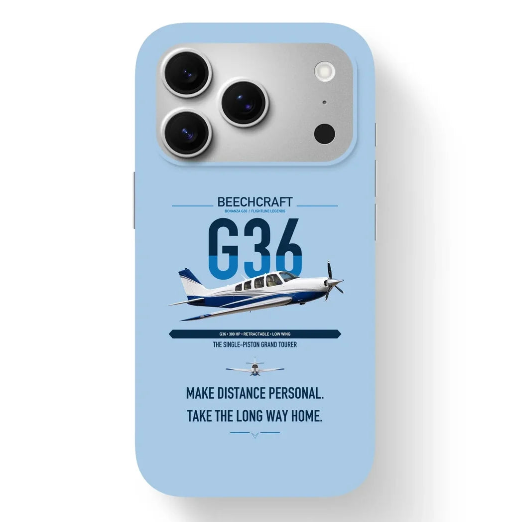 Beechcraft Bonanza G36 design on light blue magsafe iphone case, for iPhone 17 Pro