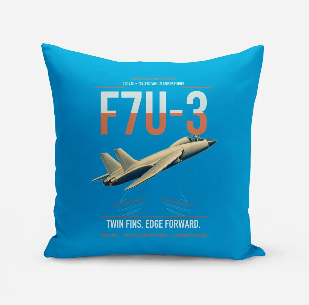 F7U-3 Cutlass design on turquoise pillow