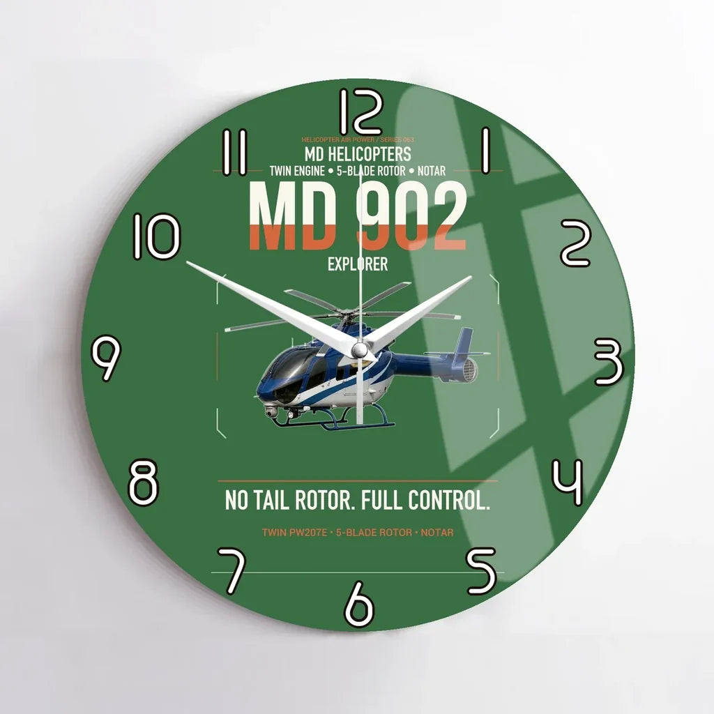 MD Helicopters MD 902 Explorer design on green no frame wall clock