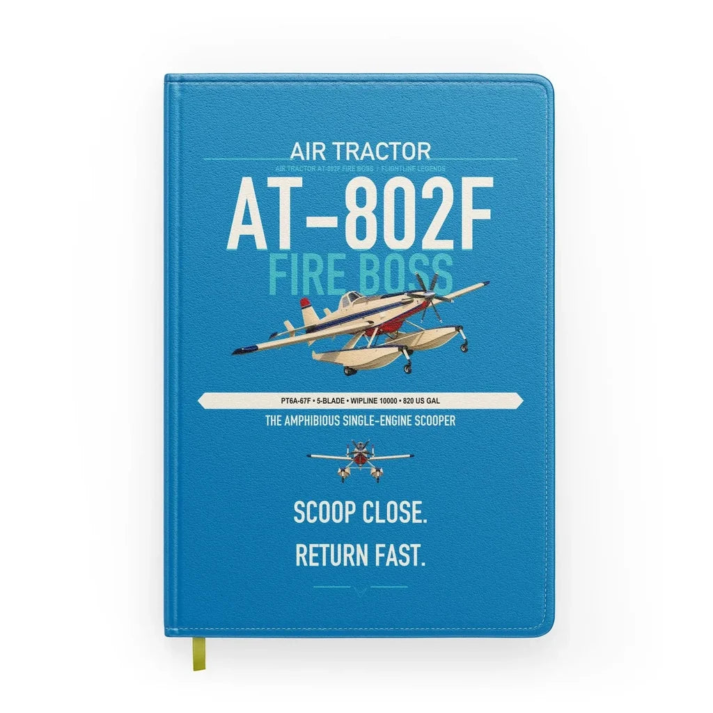 Air Tractor AT-802F Fire Boss design on turquoise notebook