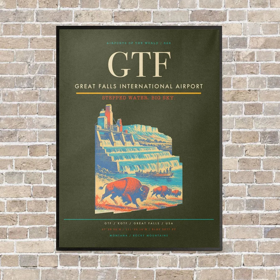 Great Falls International Airport GTF vertical canvas print - framed - green army background