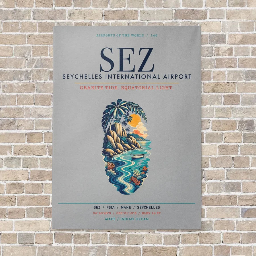 Seychelles International Airport SEZ vertical canvas print - no frame - light gray background