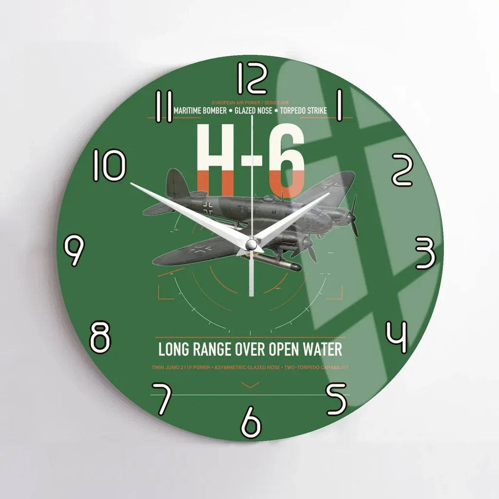 Heinkel He 111H-6 design on green no frame wall clock