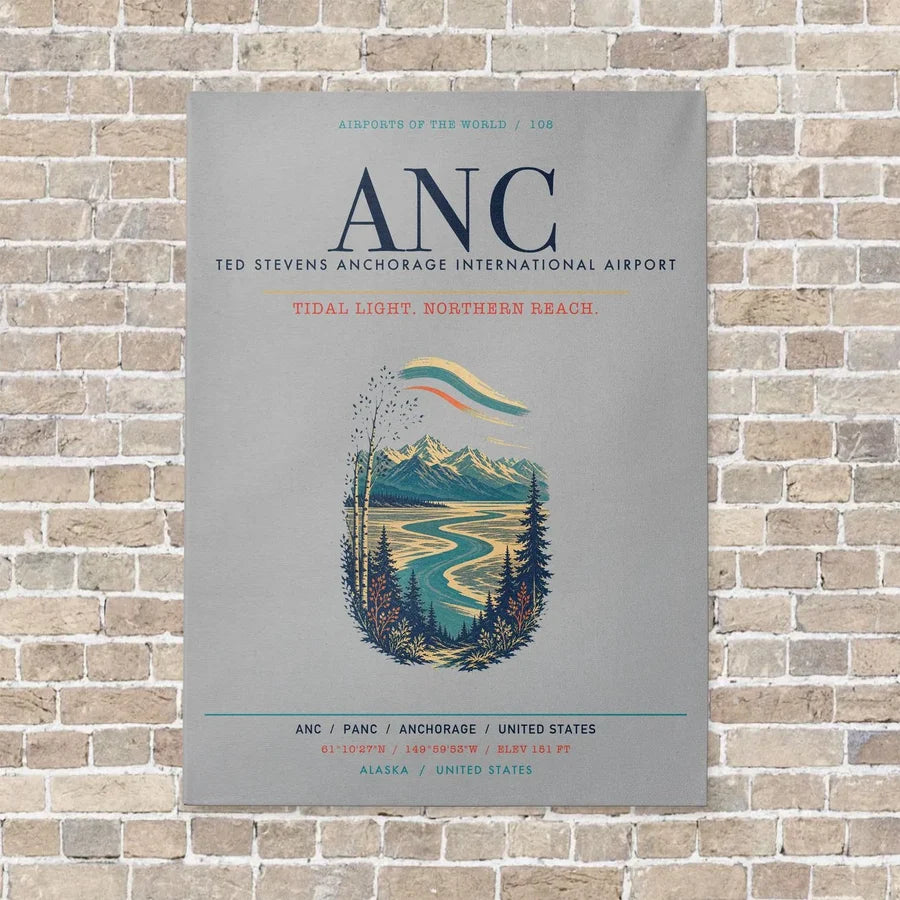 Ted Stevens Anchorage International Airport ANC vertical canvas print - no frame - light gray background