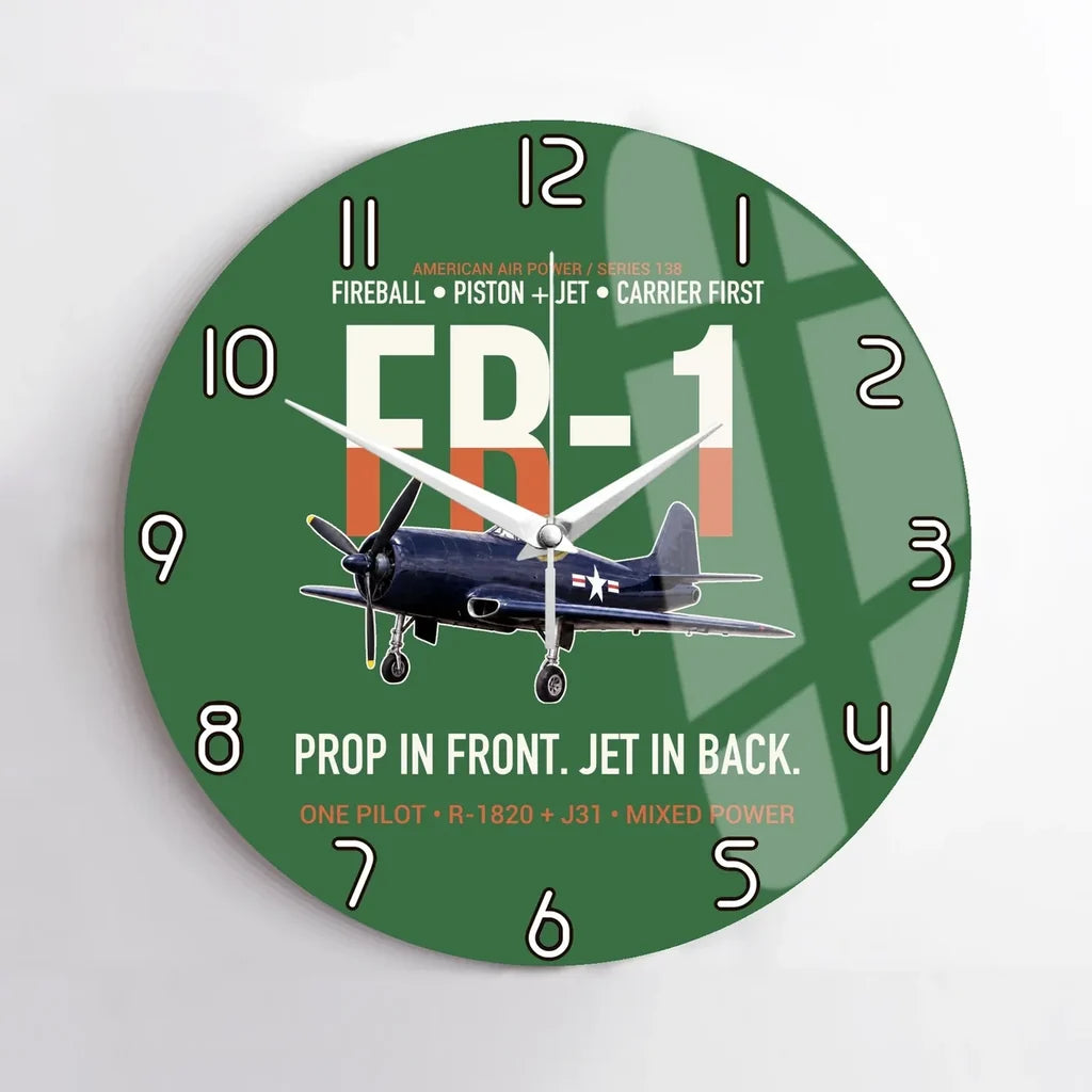 FR-1 Fireball Prop in Front Jet in Back design on green no frame wall clock