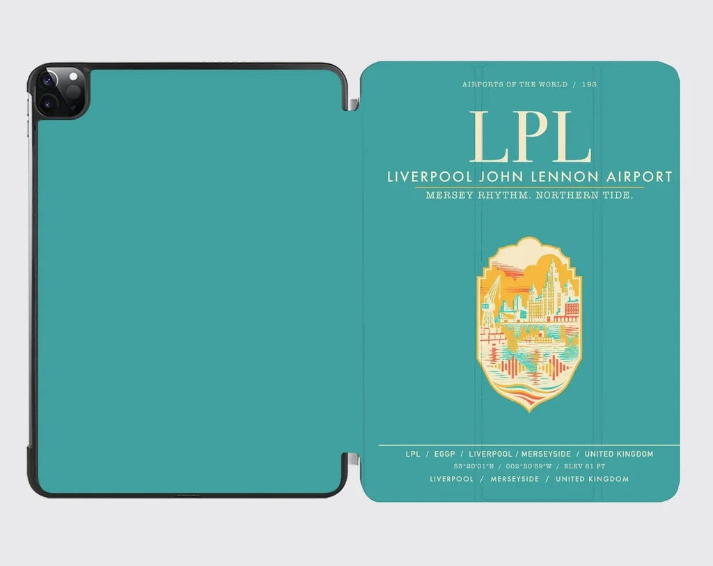 Liverpool John Lennon Airport (LPL) design on turquoise ipad tablet case