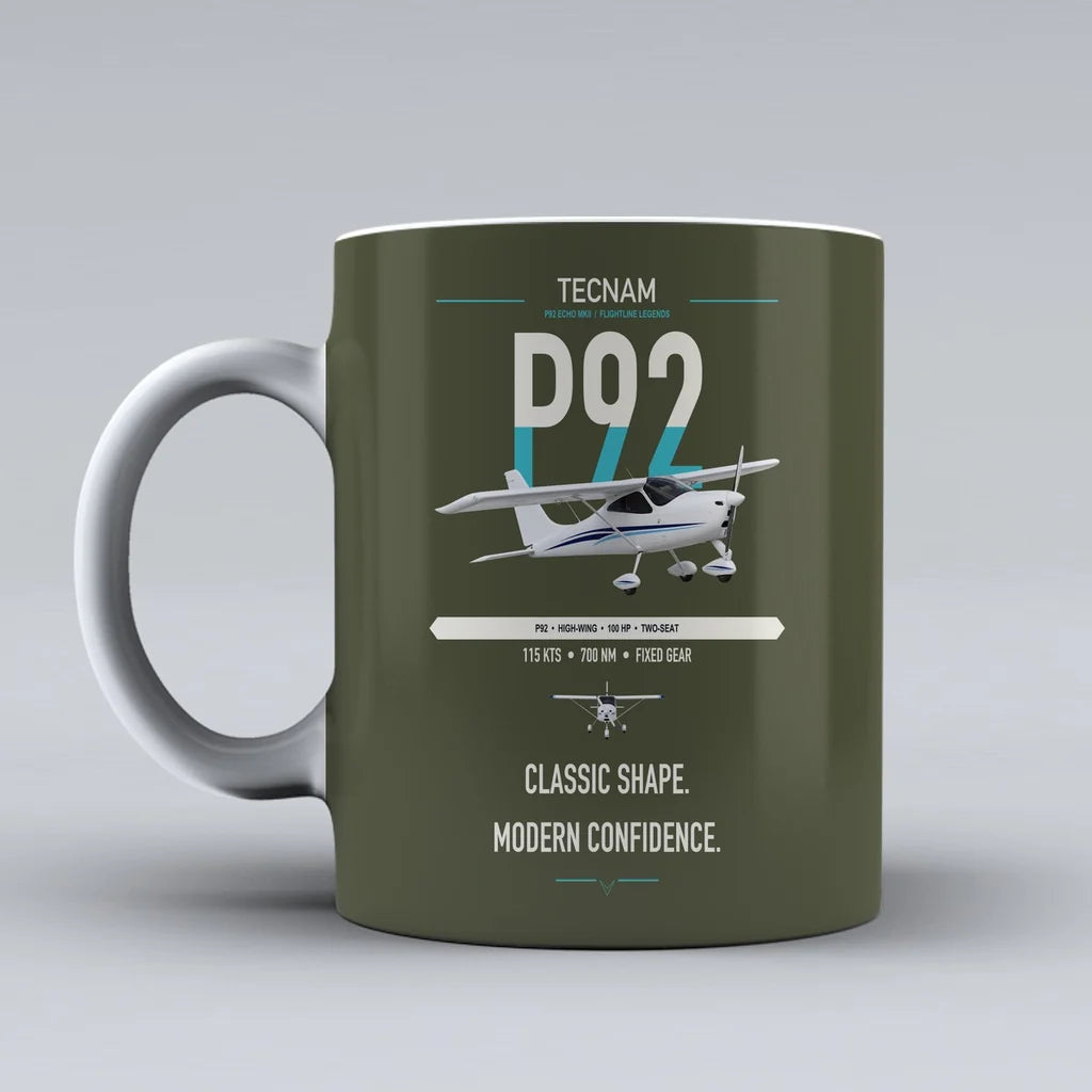 Tecnam P92 Echo MkII design on green army ceramic mug, double-side print