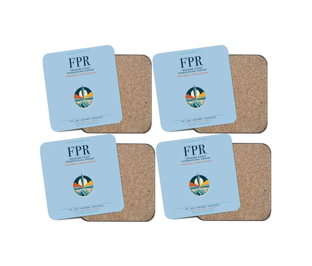Treasure Coast International Airport (FPR) design on light blue 4 pieces set coaster