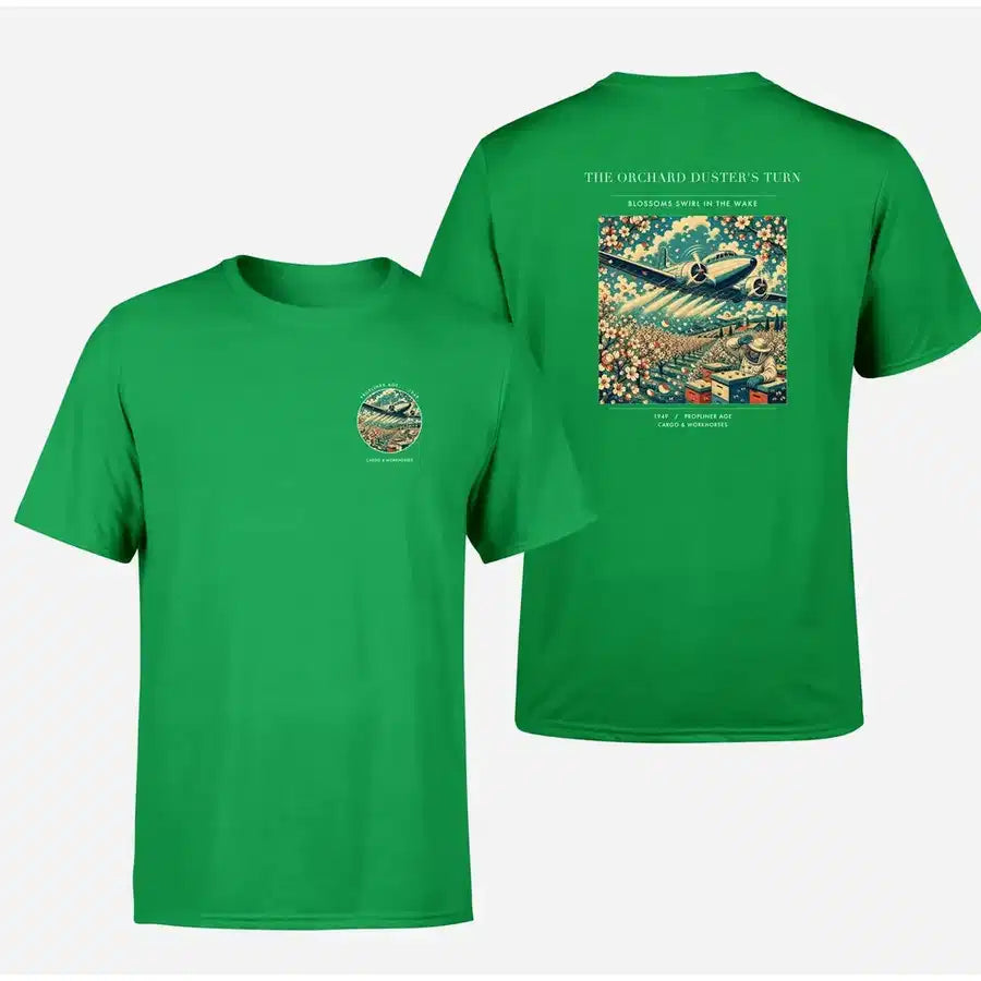 VINTAGE G4386 - The Orchard Duster's Turn - Double-Side T-Shirt design on green double side t shirt