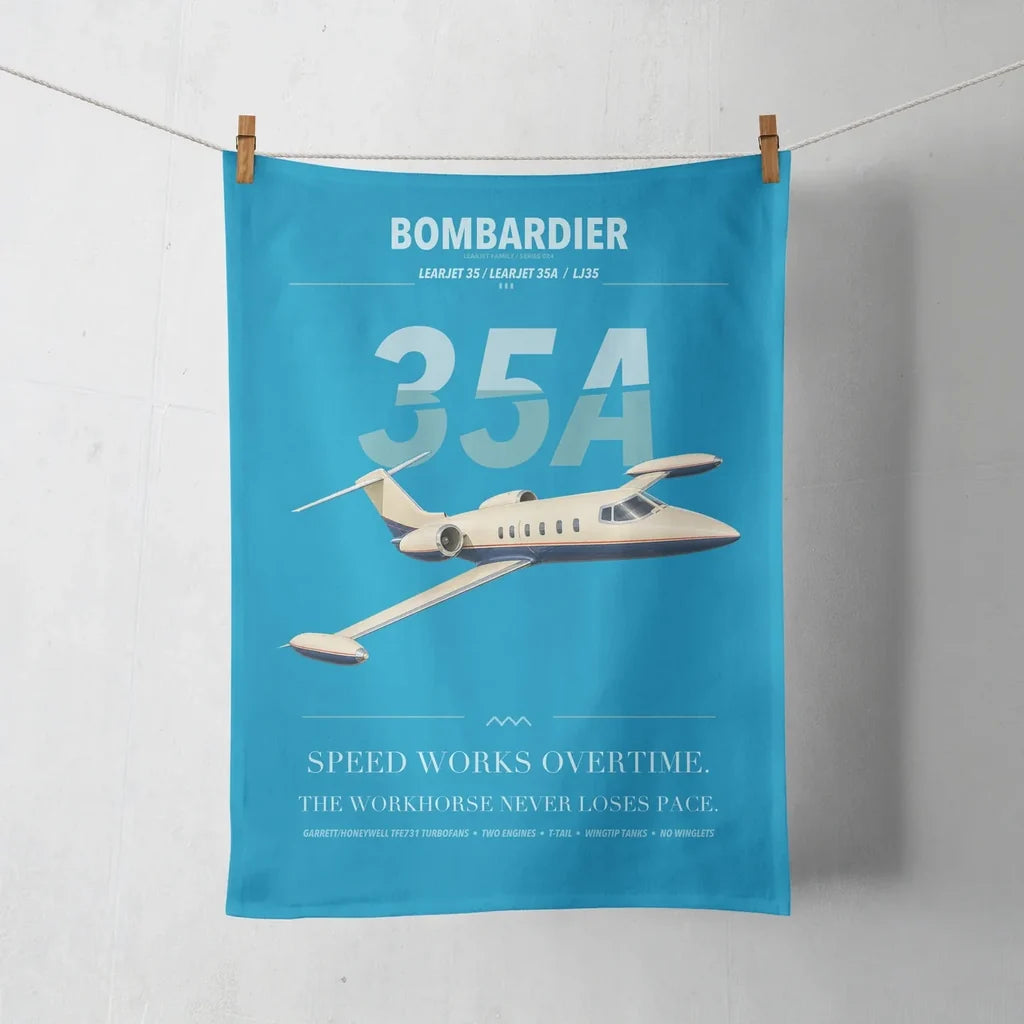 Bombardier Learjet 35A design on turquoise towel