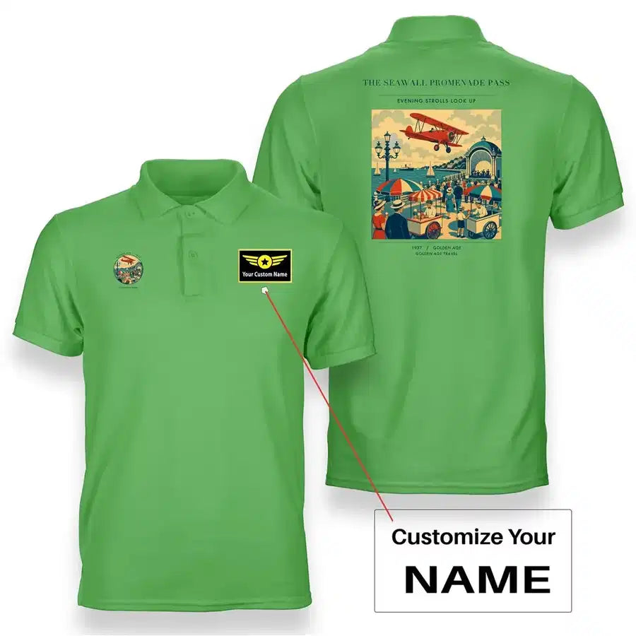 VINTAGE G4476 - The Seawall Promenade Pass - Double-Side Polo T-Shirt design on lightgreen+name