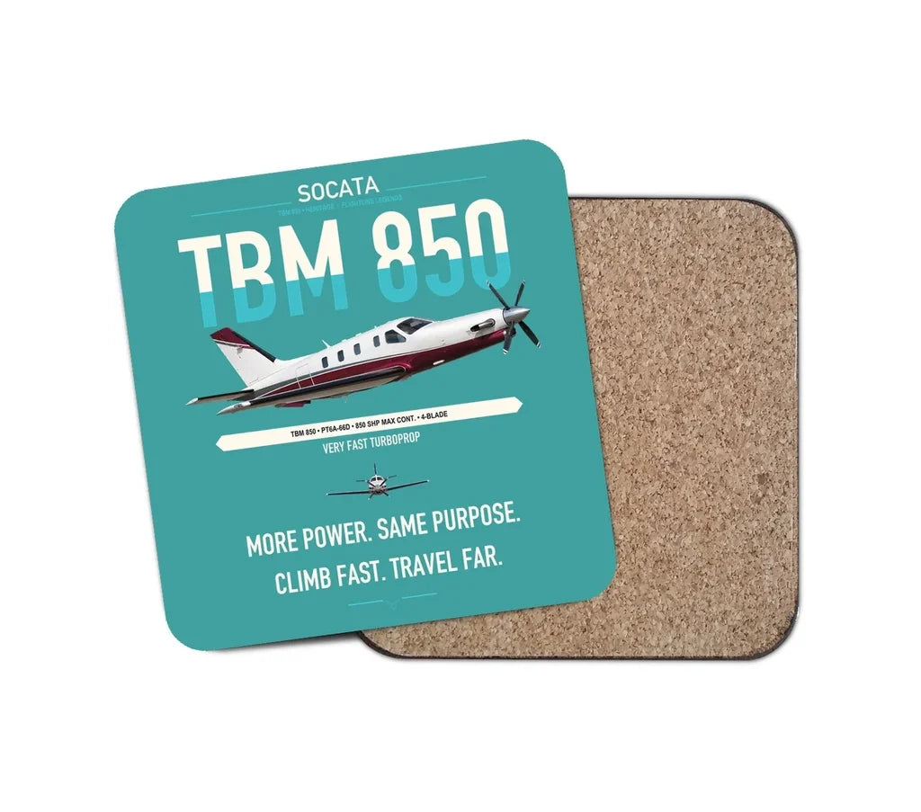 Socata TBM 850 design on turquoise 1 piece coaster