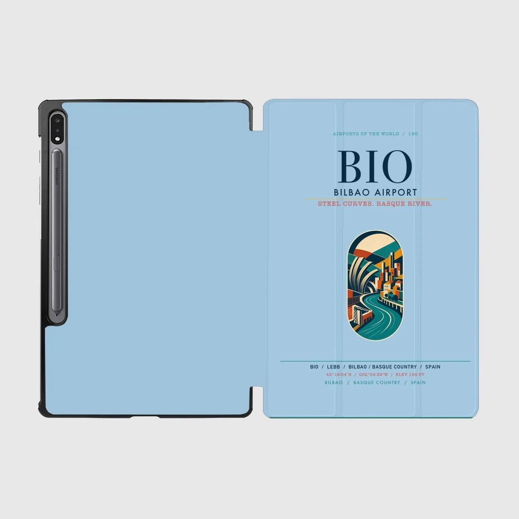 Bilbao Airport (BIO) design on light blue samsung tablet tablet case