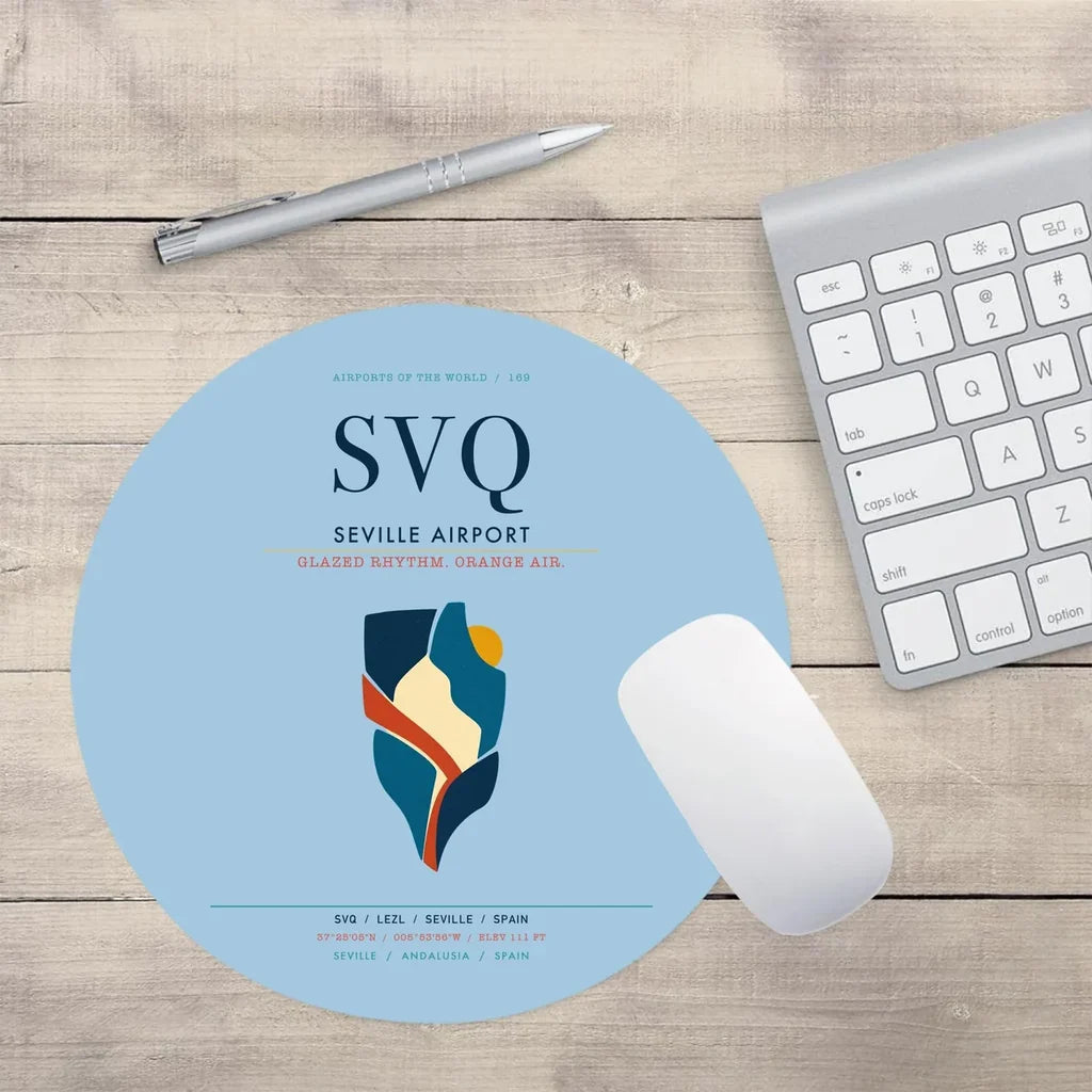 Seville Airport (SVQ) design on light blue round mouse pad