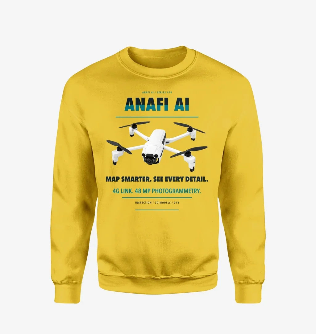 Parrot ANAFI Ai design on yellow sweatshirt