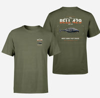 Thumbnail for Bell 429 design on green army t-shirt, double-side print