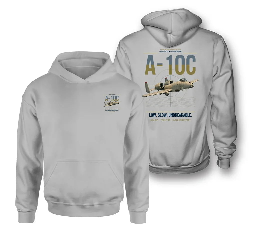 A-10C Thunderbolt II design on light gray double-side hoodie, double-side print