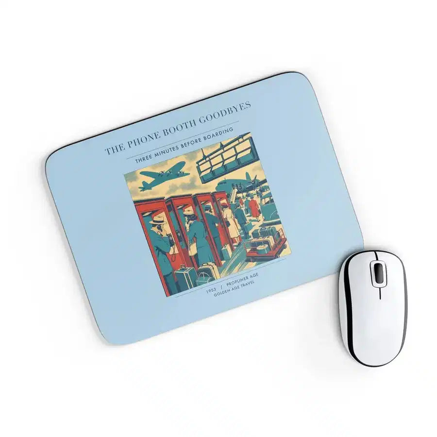 VINTAGE G4382 - The Phone Booth Goodbyes - Designed Mouse Pads design on lightblue rectangle