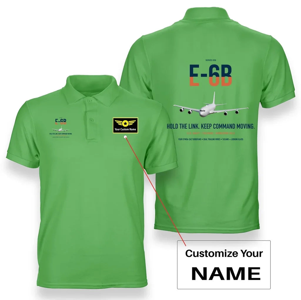 E-6B Mercury design on light green+name double-side polo t-shirt, double-side print