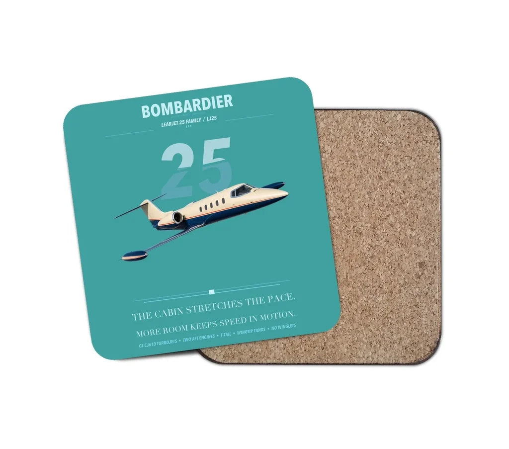 Bombardier Learjet 25 design on turquoise 1 piece coaster