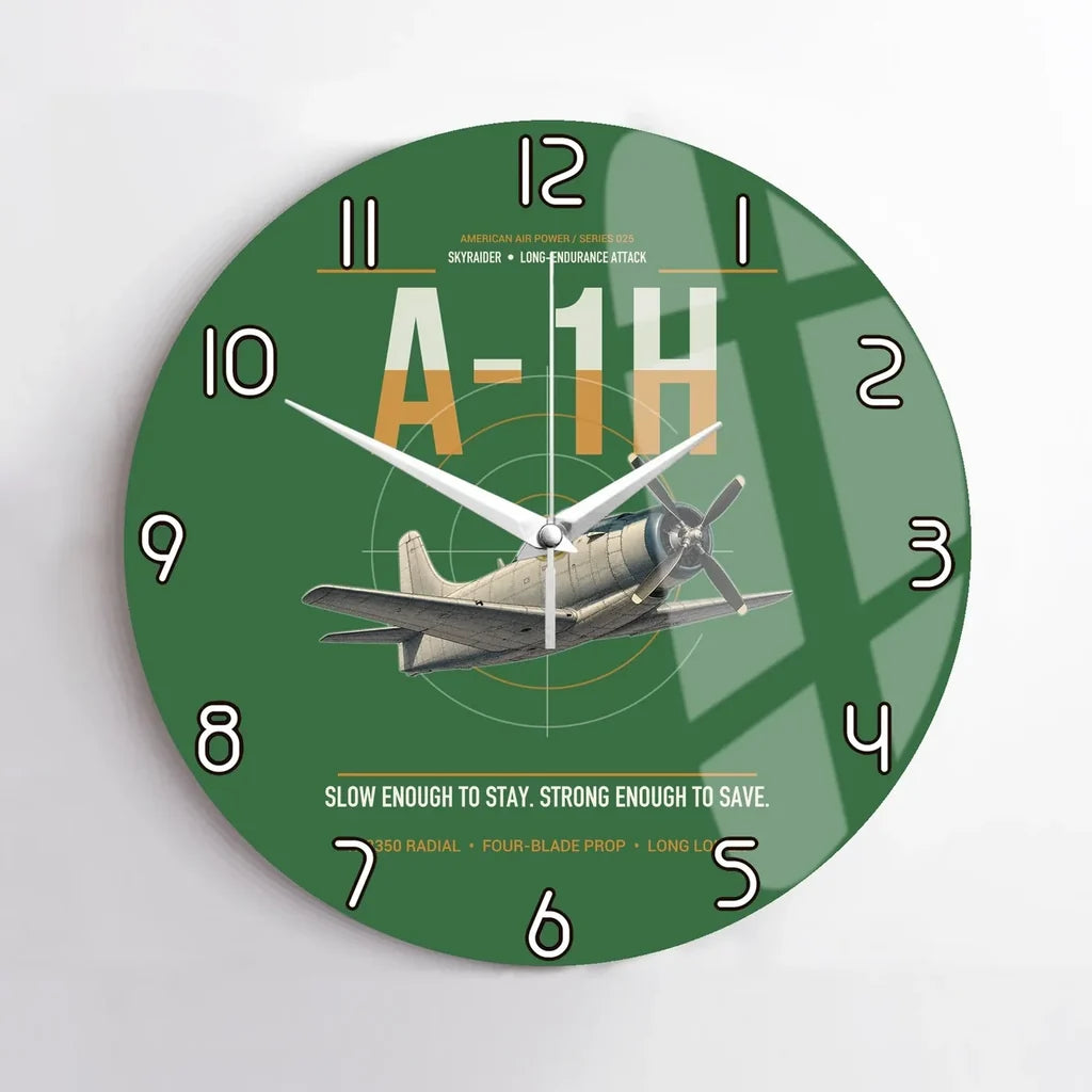 A-1H Skyraider design on green no frame wall clock