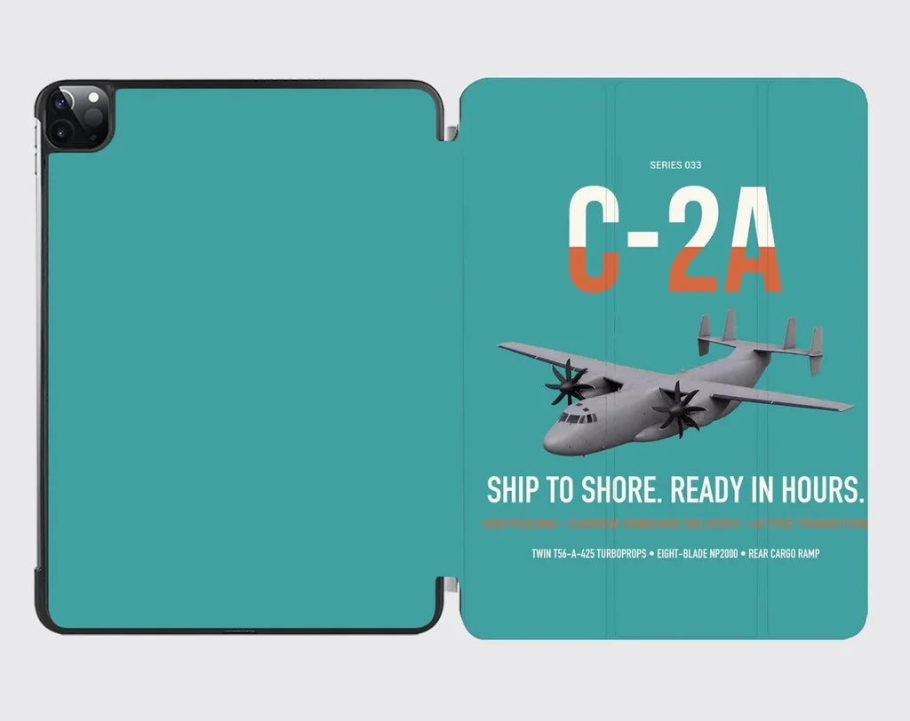 C-2A Greyhound design on turquoise ipad tablet case