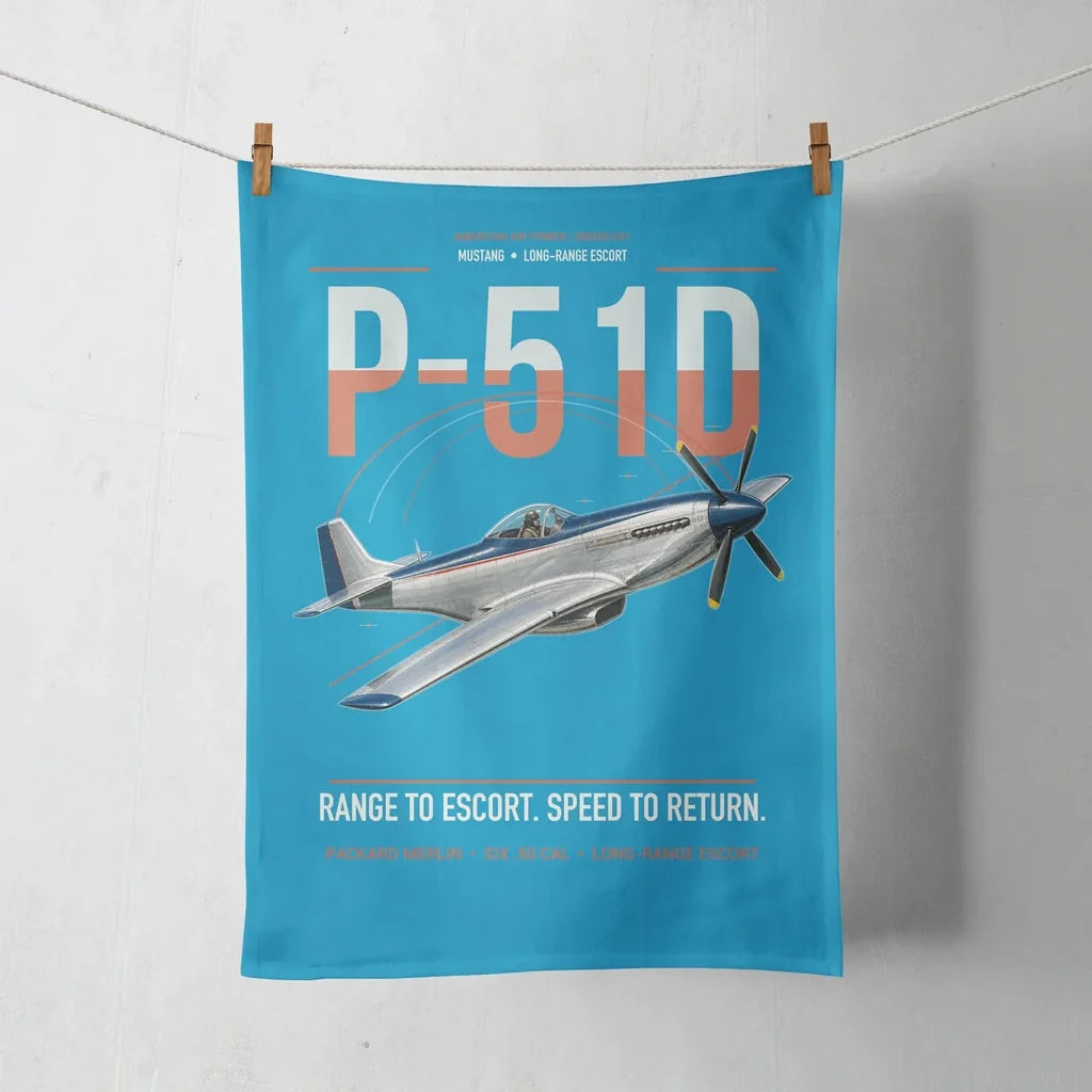 P-51D Mustang design on turquoise towel