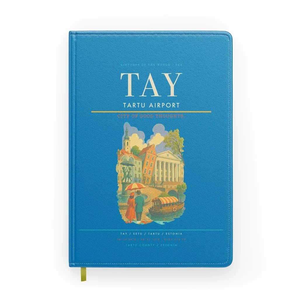 Tartu Airport (TAY) design on turquoise notebook