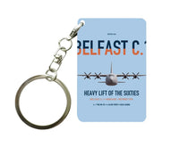 Thumbnail for Short Belfast C.1 design on light blue designed key chain, double-side print