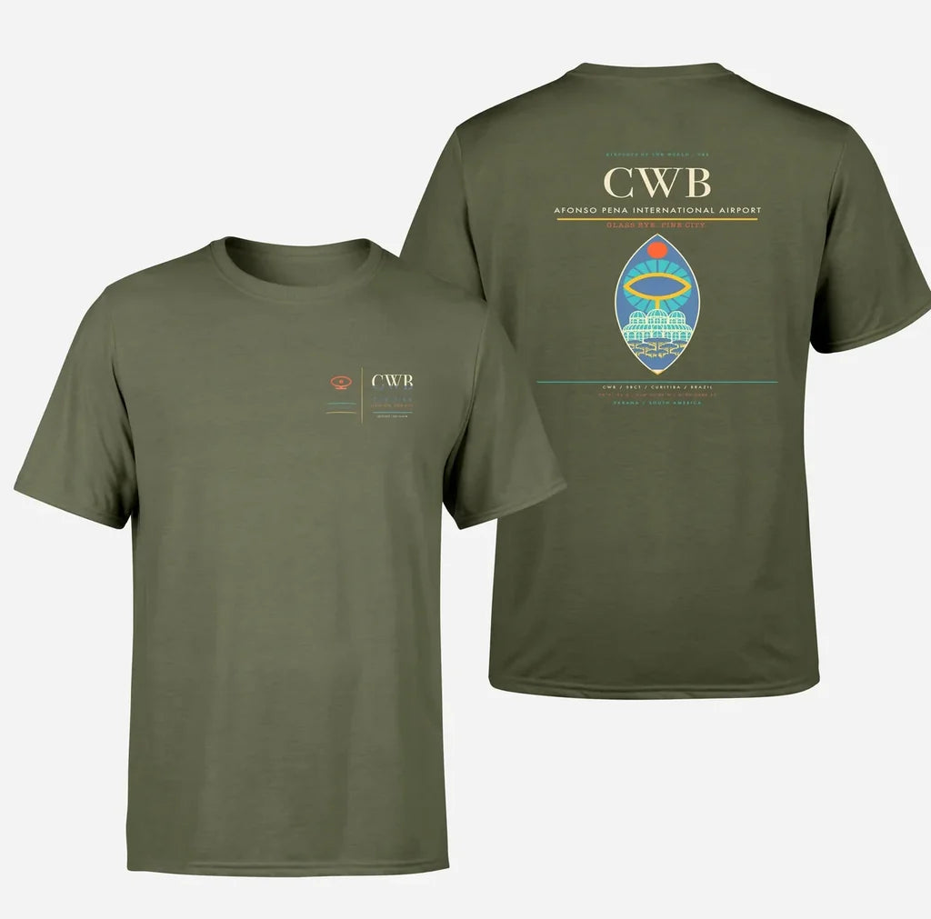 Afonso Pena International Airport (CWB) design printed on green army double-side t-shirt