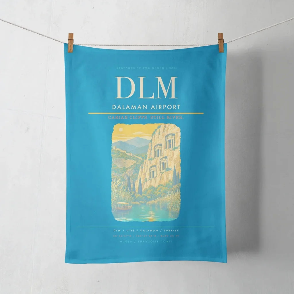 Dalaman Airport (DLM) design on turquoise towel