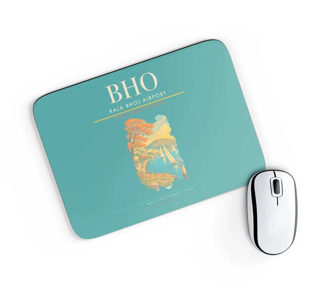 Raja Bhoj Airport (BHO) design on turquoise rectangle mouse pad