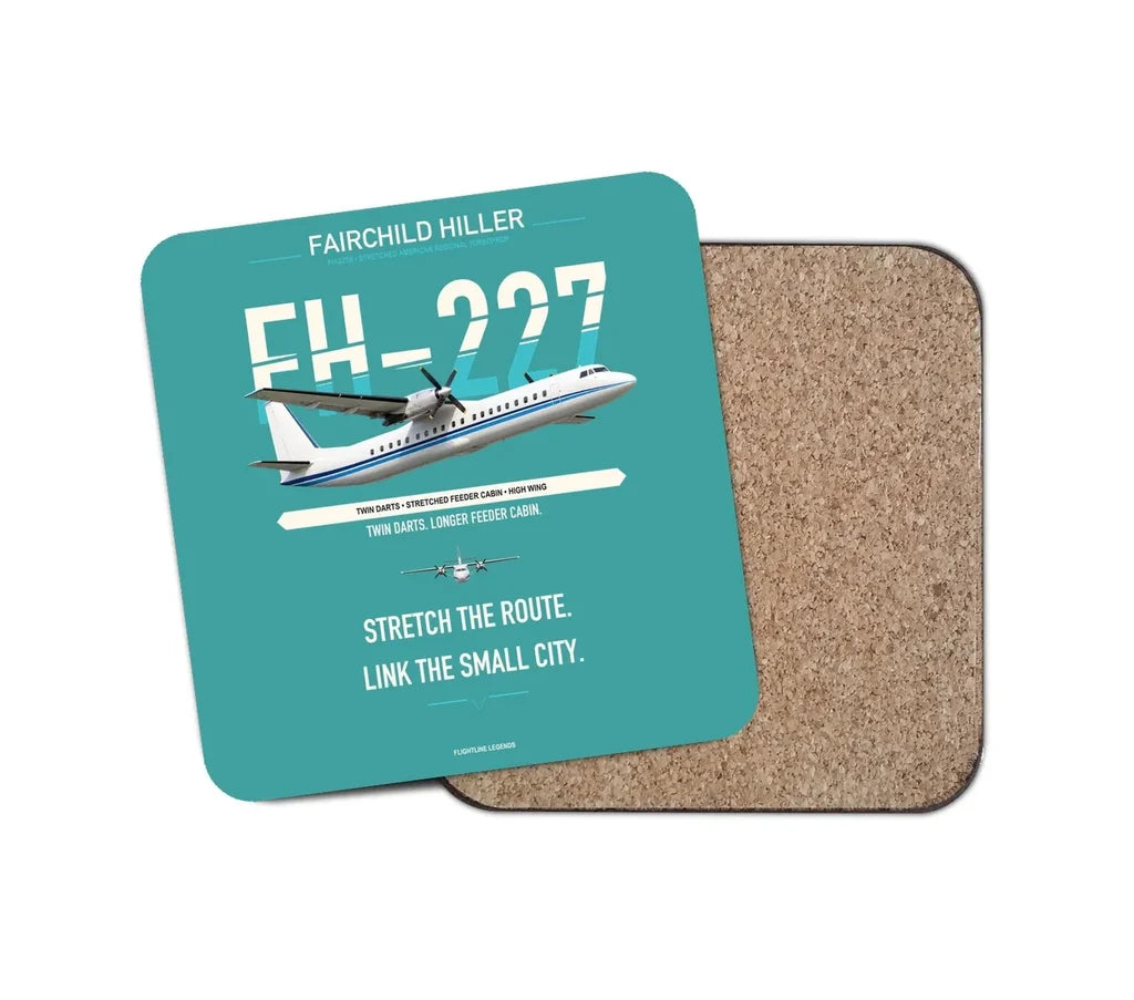 Fairchild Hiller FH-227B design on turquoise 1 piece coaster