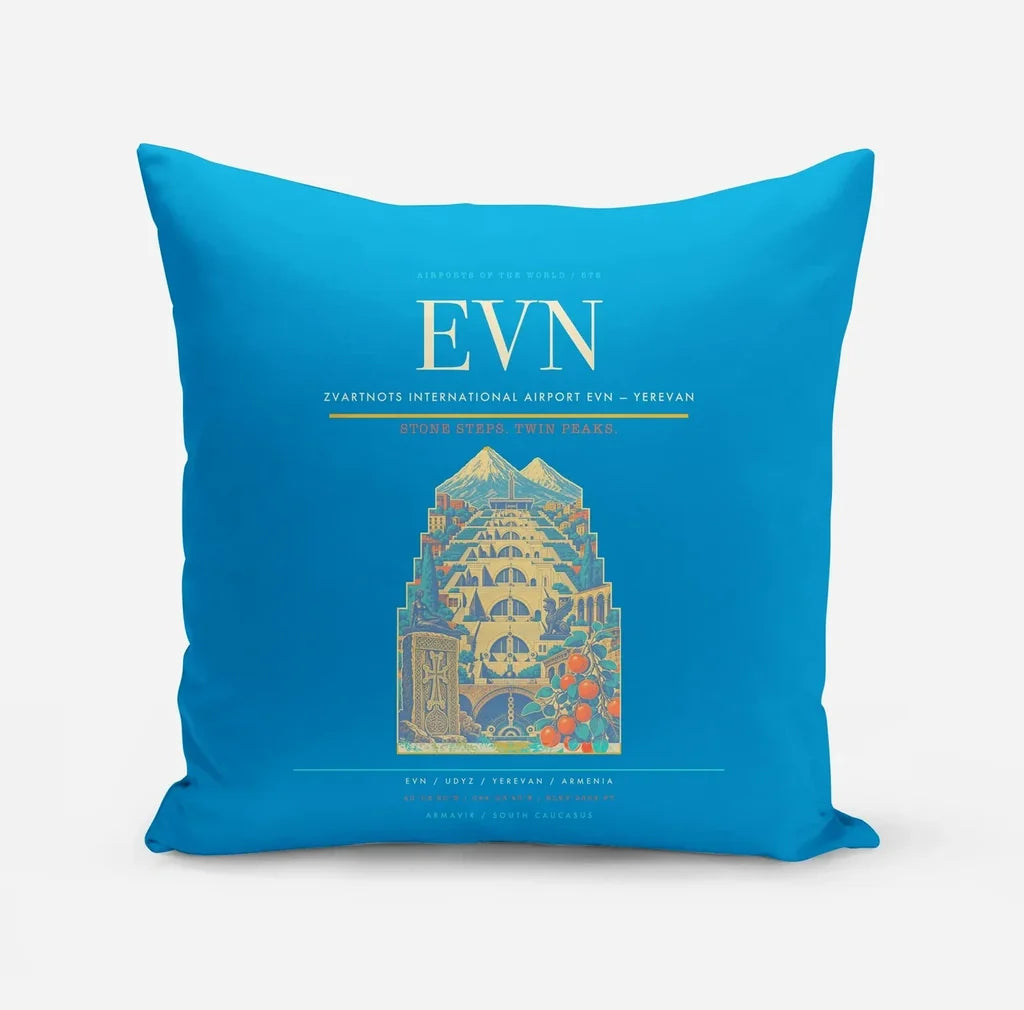 Zvartnots International Airport (EVN) design on turquoise pillow
