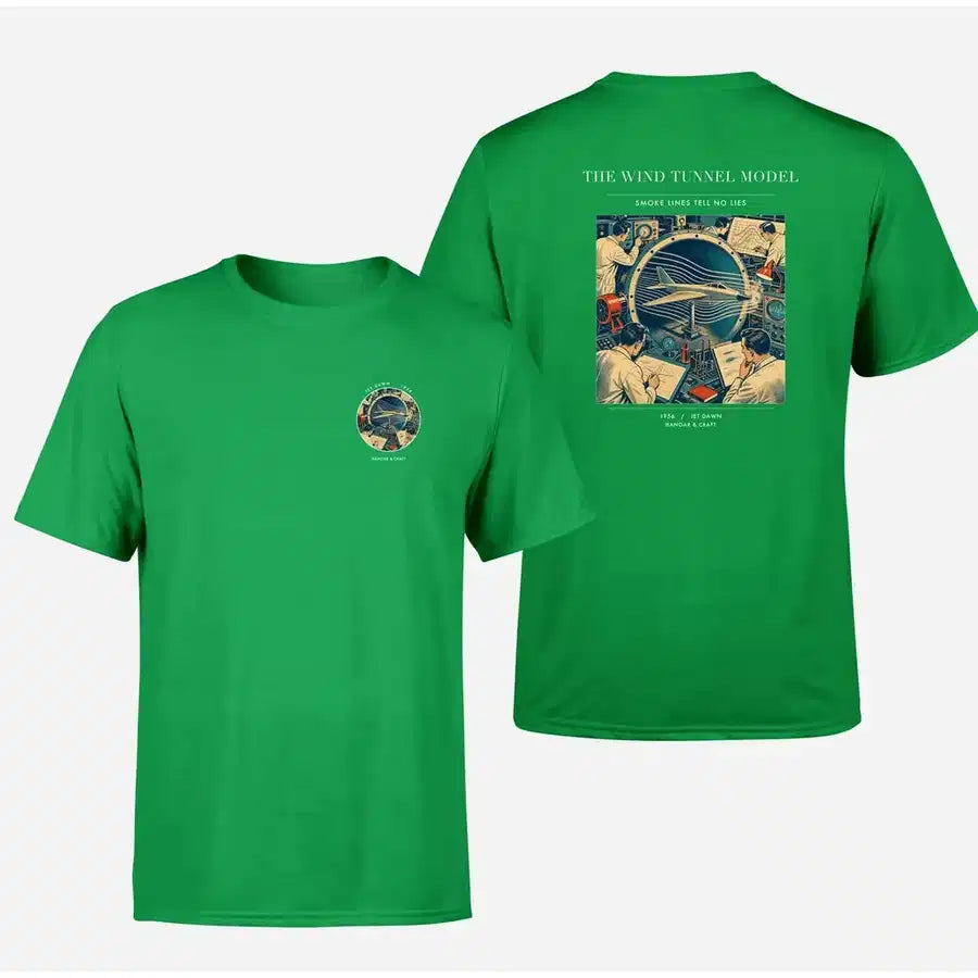 VINTAGE G4174 - The Wind Tunnel Model - Double-Side T-Shirt design on green double side t shirt