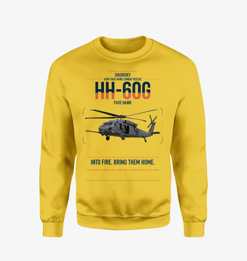 Sikorsky HH-60G Pave Hawk design on yellow sweatshirt