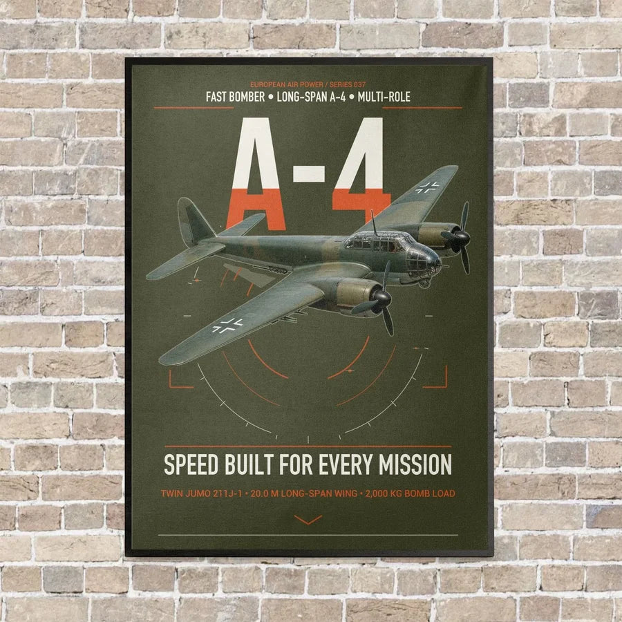 Junkers Ju 88A-4 vertical canvas print - framed - green army background