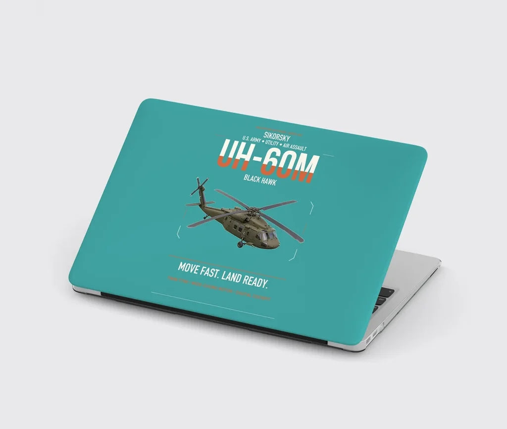 Sikorsky UH-60M Black Hawk design on turquoise MacBook case