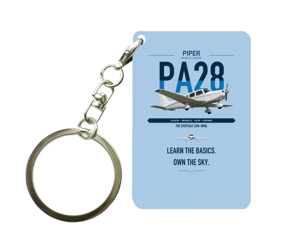 Piper PA-28-181 Archer LX design on light blue designed key chain, double-side print