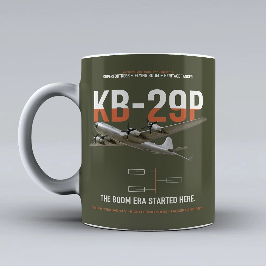 KB-29P SUPERFORTRESS design on green army ceramic mug, double-side print
